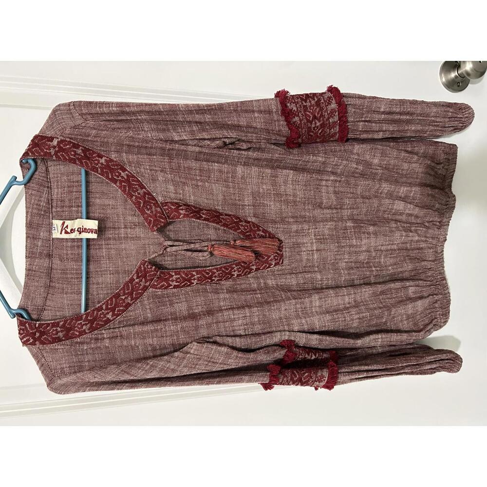 Aeerqipon Women's Long Sleeve Boho Blouse with Tassel Tie